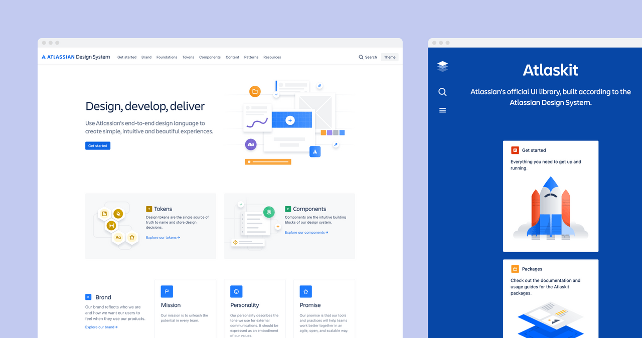 Atlassian Design System and Atlaskit interfaces juxtaposed side by side
